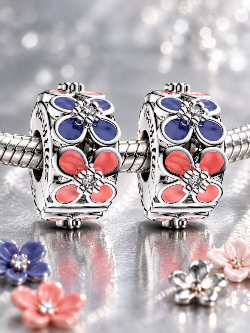 PAIR*** Pink & Purple Flowers Clip Charms